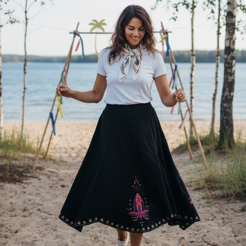 Nygard Collection Black Wool Blend Embroidered Sequin Midi Skirt‎ Womens 20W